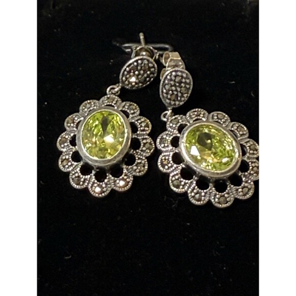 Dee Berkley Jewerly VINTAGE Earrings Sterling Silver Peridot Marcasite DBJ - Picture 9 of 13